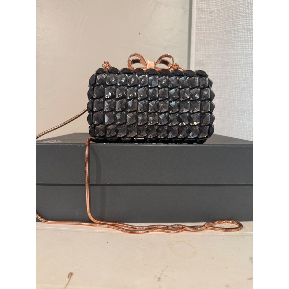 Ted Baker Crystey Clutch Women OS Black Excellent Crystal Rose Gold Bow Bag